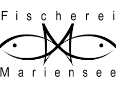 Logo der Fischerei Mariensee mit stilisierten Fischen.