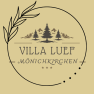 Logo der Villa Luef in Mönichkirchen mit Tannenbäumen und stilisiertem Blattmotiv.