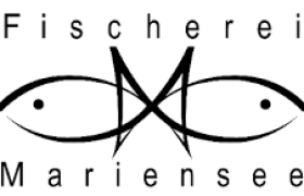 Logo der Fischerei Mariensee mit stilisierten Fischen.
